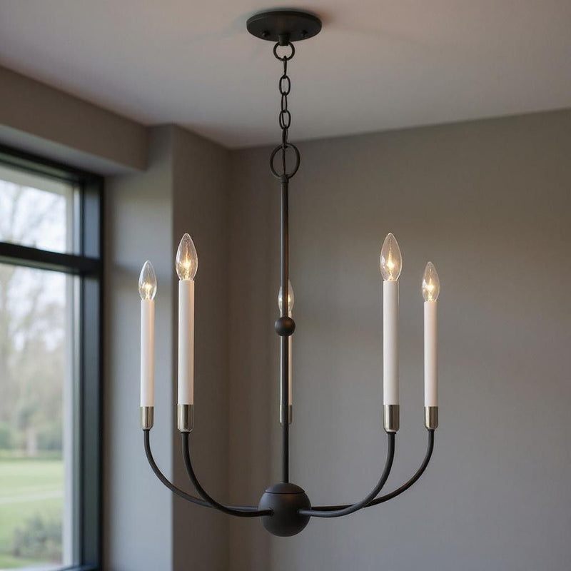 28" Five Light Dimmable Chandelier With Shades - Black
