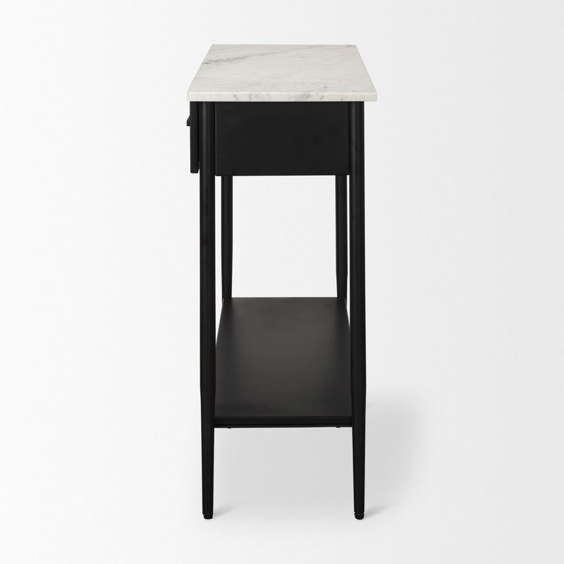 Console Table With Shelf Two Drawers - White / White