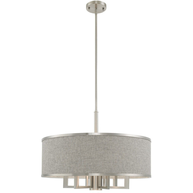 20" Seven Light Dimmable Chandelier With Shades - Nickel / Pearl Silver