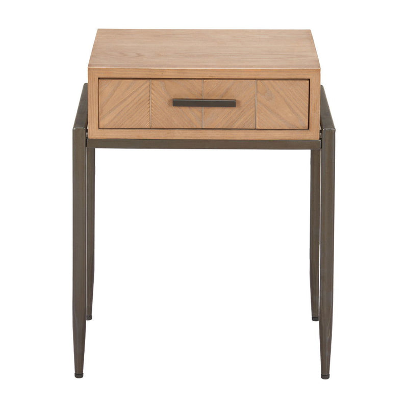 Wood End Table With Drawer - Natural / Bronze