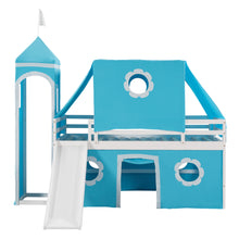 Load image into Gallery viewer, Twin Size Bunk Bed with Slide Blue Tent and Tower - Blue
