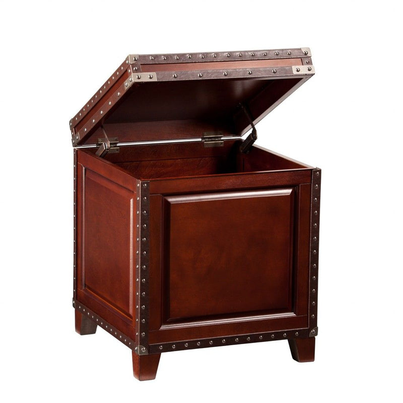 Wood Solid Wood Square End Table Trunk Storage - Brown