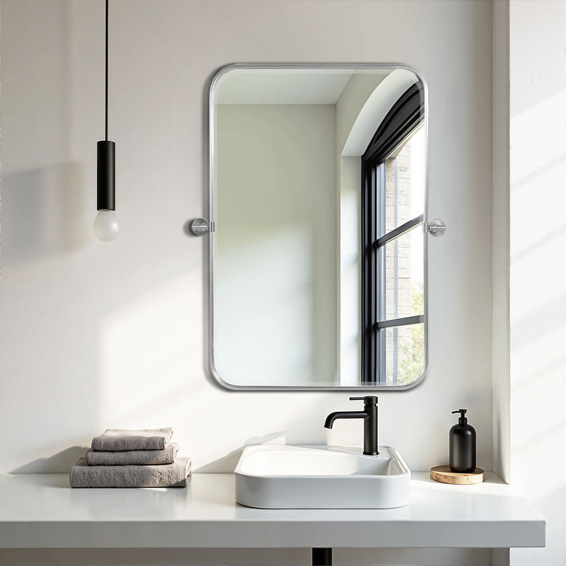 31" Metal Framed Bathroom Vanity Mirror - Off White