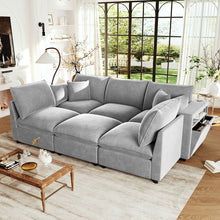 Load image into Gallery viewer, Modern Sectional Sofa U-Shaped With Movable Ottoman Storage Armrests And USB Ports
