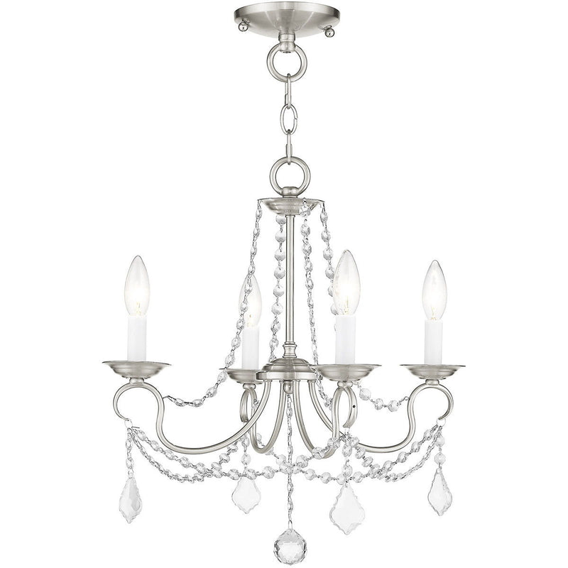 17" Four Light Metal Dimmable Chandelier With Shades - Nickel