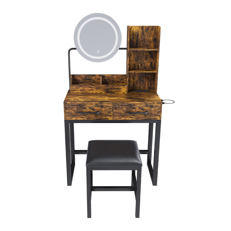 31" Wood Lighted Vanity Two Drawer Dresser - Brown