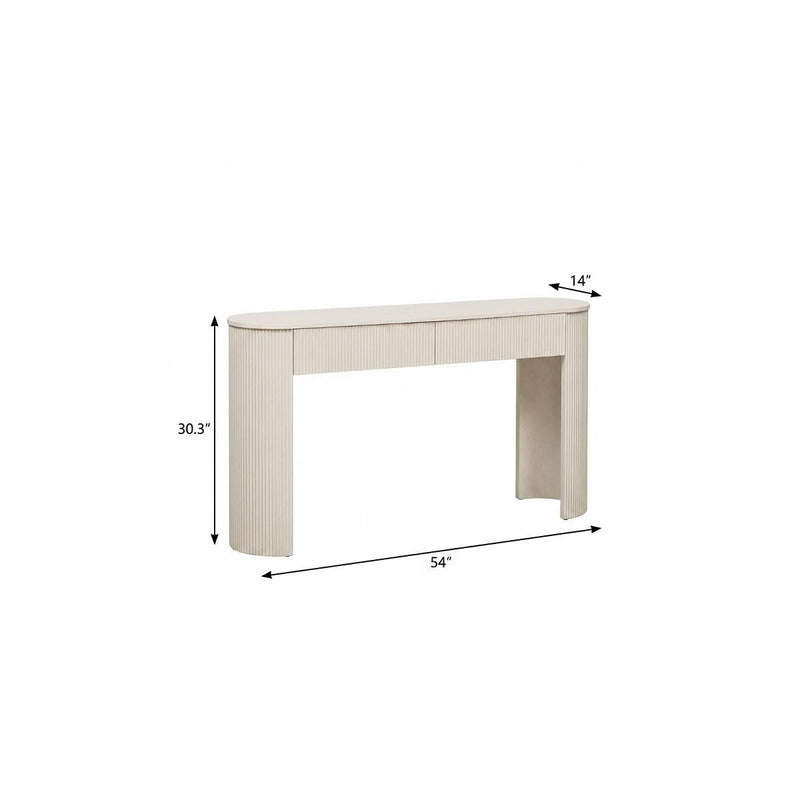 Oval Double Pedestal Console Table With Two Drawers - Off White