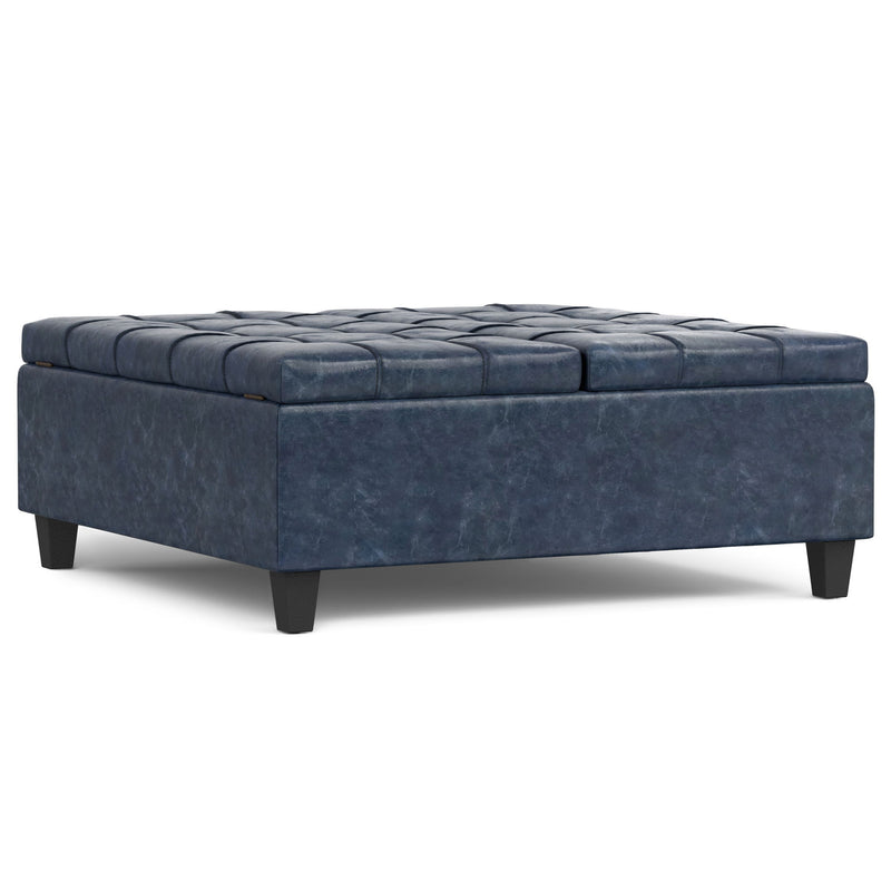 40" Leather Cocktail Ottoman With Storage - Blue / Black