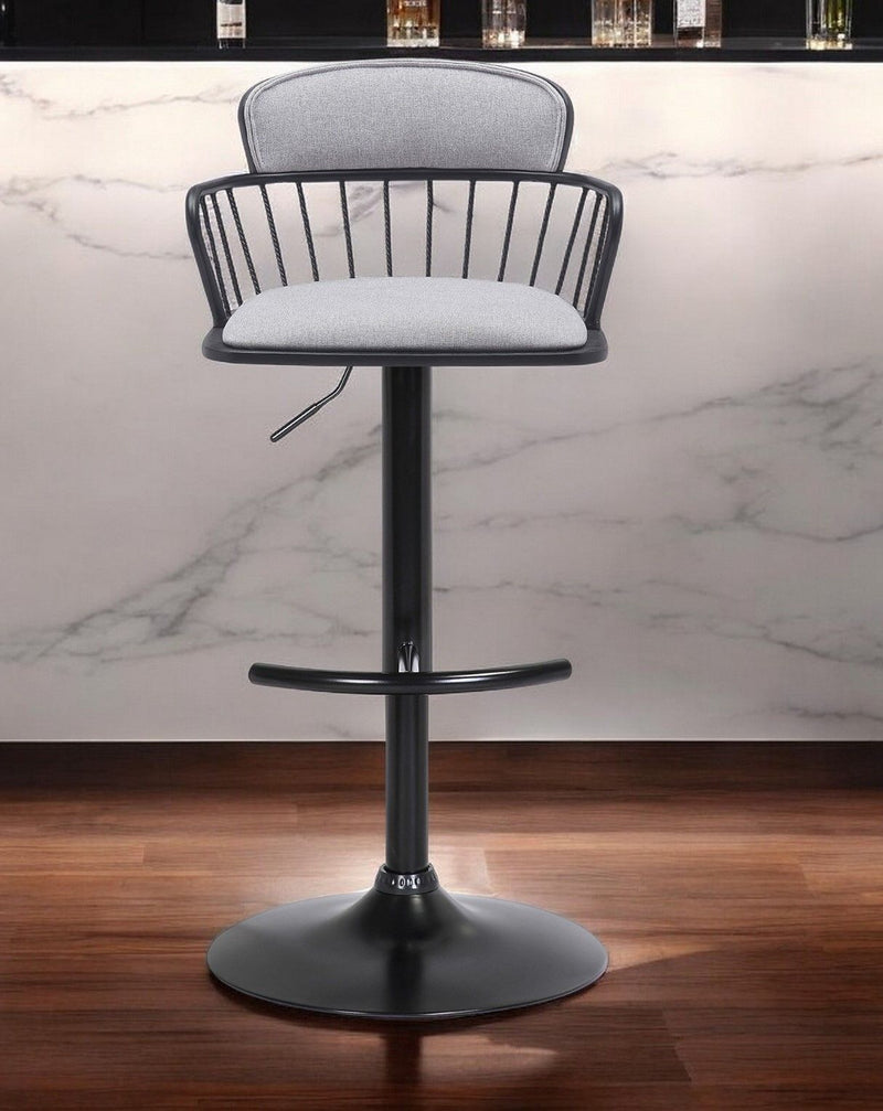 Fabric With Metal Swivel Low Back Adjustable Height Bar Chair - Light Gray And Black
