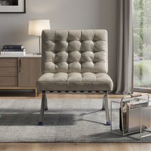 Load image into Gallery viewer, Tufted Faux Leather Stainless Steel Folding Lounge Chair - Gray / Silver
