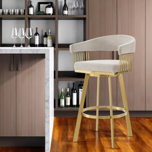 Load image into Gallery viewer, 30" Contemporary Fabric And Stainless Steel Low Back Bar Height Swivel Bar Chair - Gray

