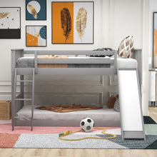 Load image into Gallery viewer, Twin over Twin Bunk Bed with Convertible Slide and Ladder, Gray
