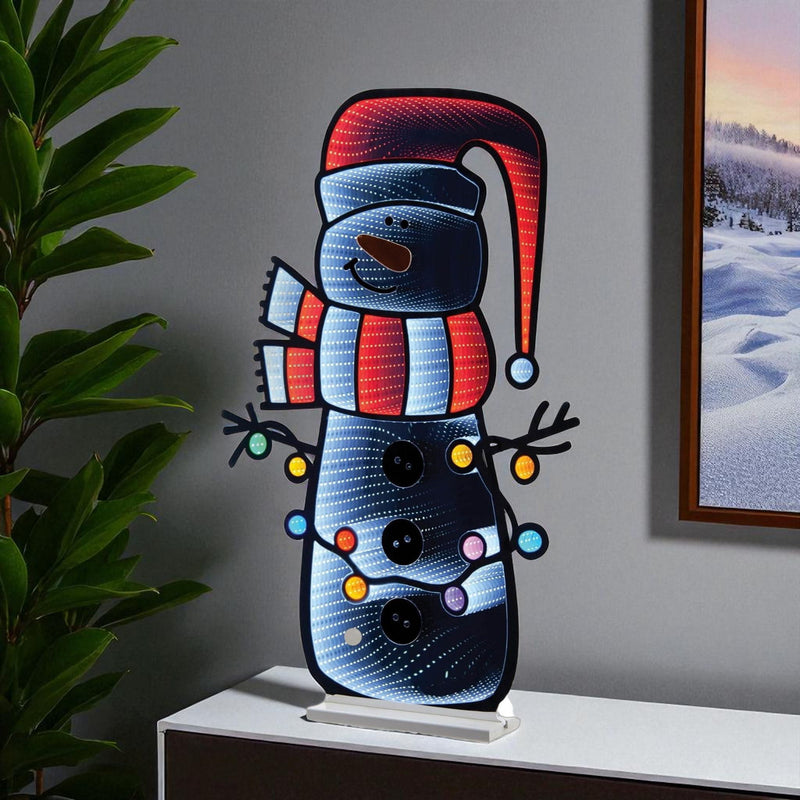 Christmas Snowman Tabletop Sign With LED - White / Red
