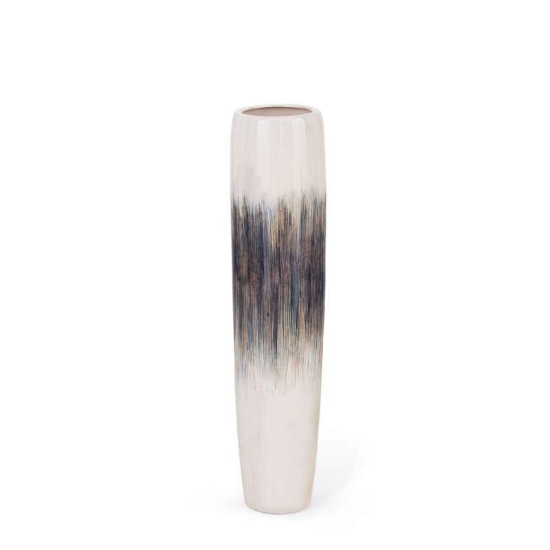 Abstract Tapered Floor Vase (576743) - Cream / Brown / Cream