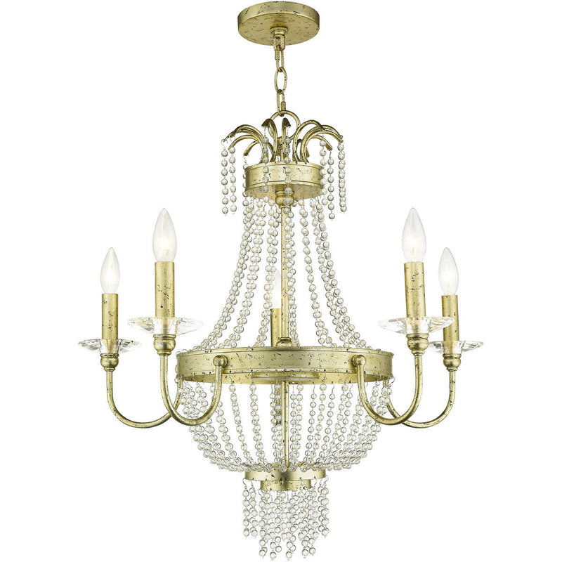 Five Light Metal Dimmable Chandelier With Shades - Gold