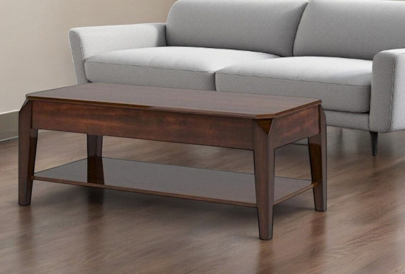 Lift Top Coffee Table With Shelf - Dark Brown