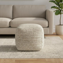 Load image into Gallery viewer, Cotton Wool Jute Striped Pouf Ottoman - Ivory
