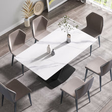 Load image into Gallery viewer, 63" Modern Artificial Stone Straight Edge Metal X-Leg Dining Table, 6 People - White / Black
