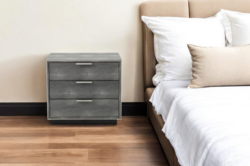 Shagreen Three Drawer Nightstand - Gray