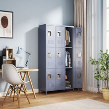 Load image into Gallery viewer, 9 Door Lockers With Lock For Storage In Office, School, Gym, And Bedroom - Gray
