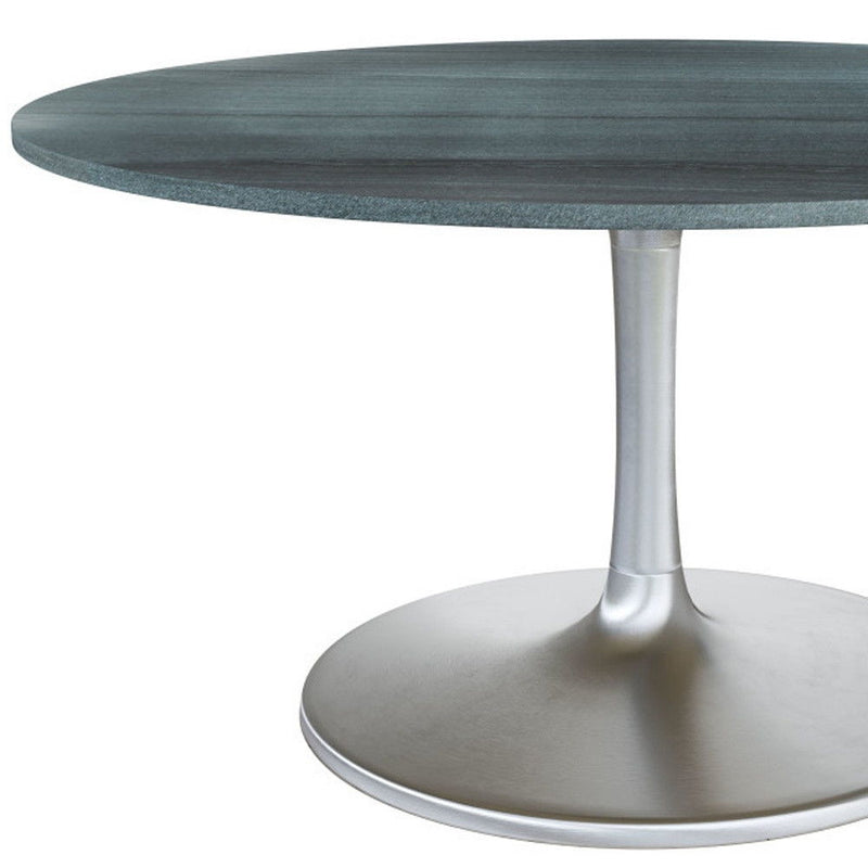 60" Marble And Aluminum Pedestal Base Round Top Dining Room Table - Silver