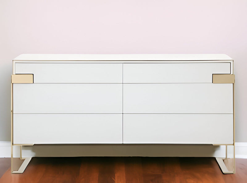 Solid And Manufactured Wood Six Drawer Dresser - White Champagne Gold