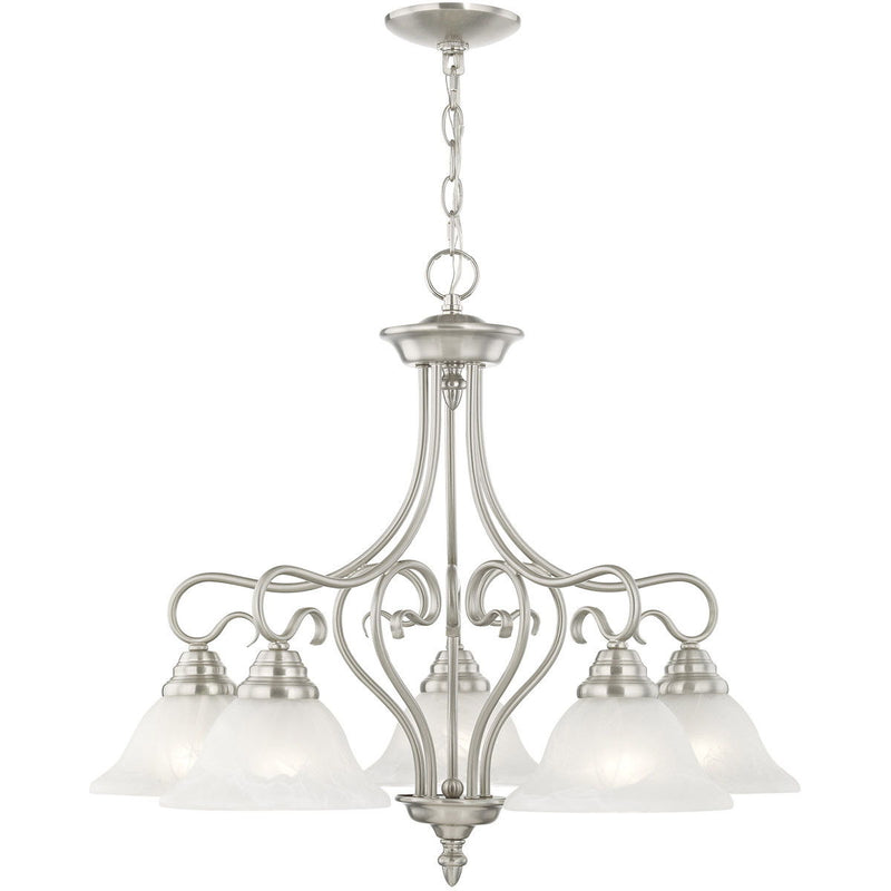 23'' Five Light Dimmable Chandelier With Shades - Pearl Silver / Nickel