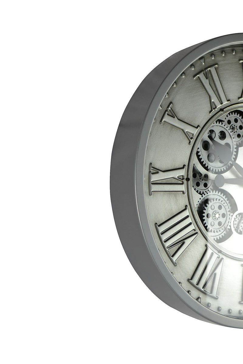 Silent Skeleton Exposed Gear Round Wall Clock - Silver / Black