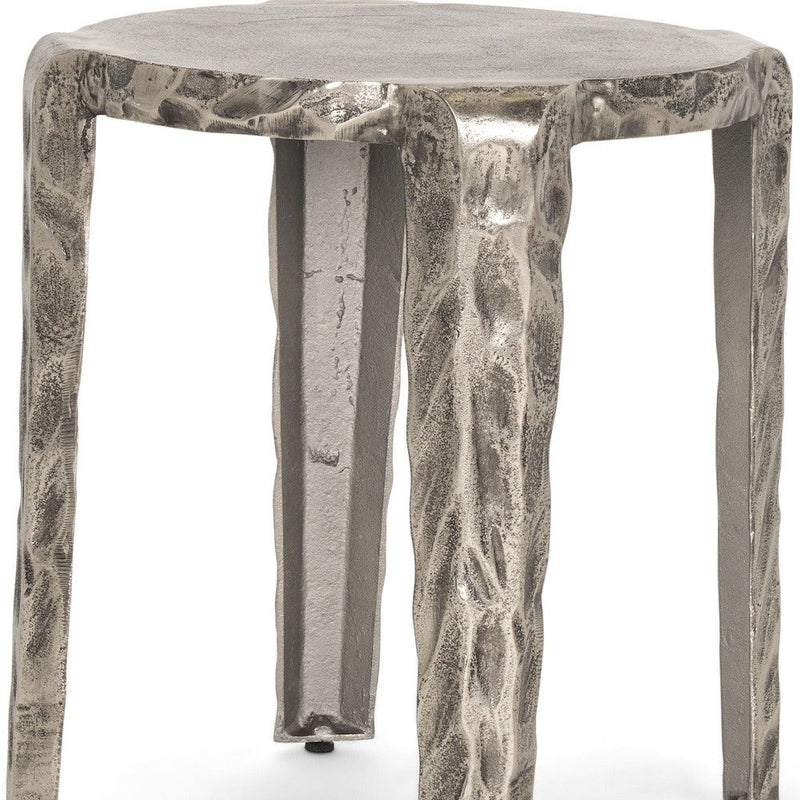 Distressed Aluminum Round End Table (605385) - Silver