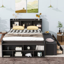 Load image into Gallery viewer, Bed With Bookcase Headboard, Under Bed Storage Drawers And Bed End Storage Case
