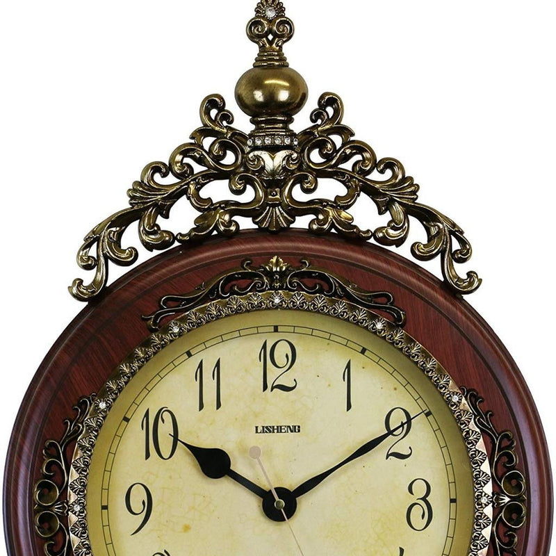 Silent Pendulum Ornate Oval Wall Clock - Brown / Gold