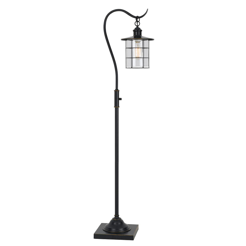 Lantern Style Floor Lamp With Glass And Metal Shade - Antiqued Bronze