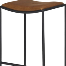 Load image into Gallery viewer, Genuine Leather Iron Backless Counter Height Bar Chair - Brown / Black

