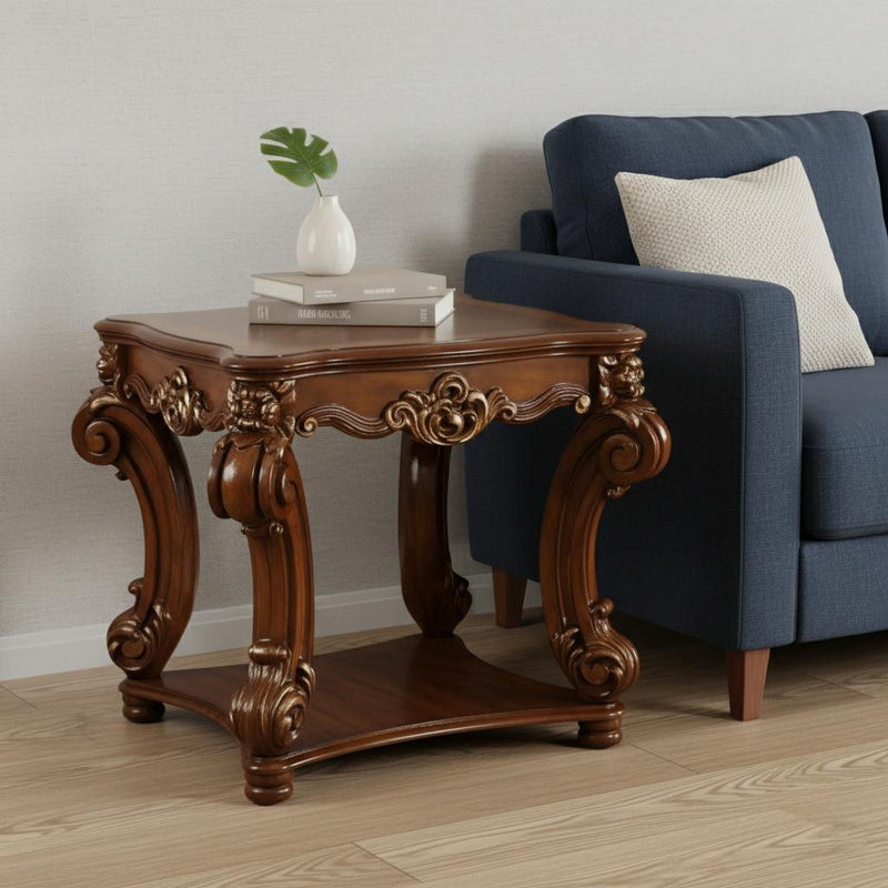 Manufactured Wood And Solid Wood Square End Table With Shelf - Cherry