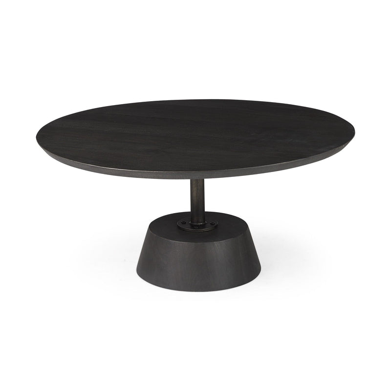 Wooden Pedestal Base Coffee Table - Black