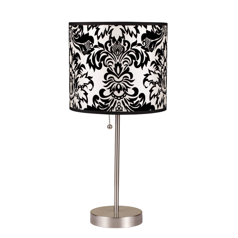 Metal Table Lamp With Black And White Classic Drum Shade - Silver