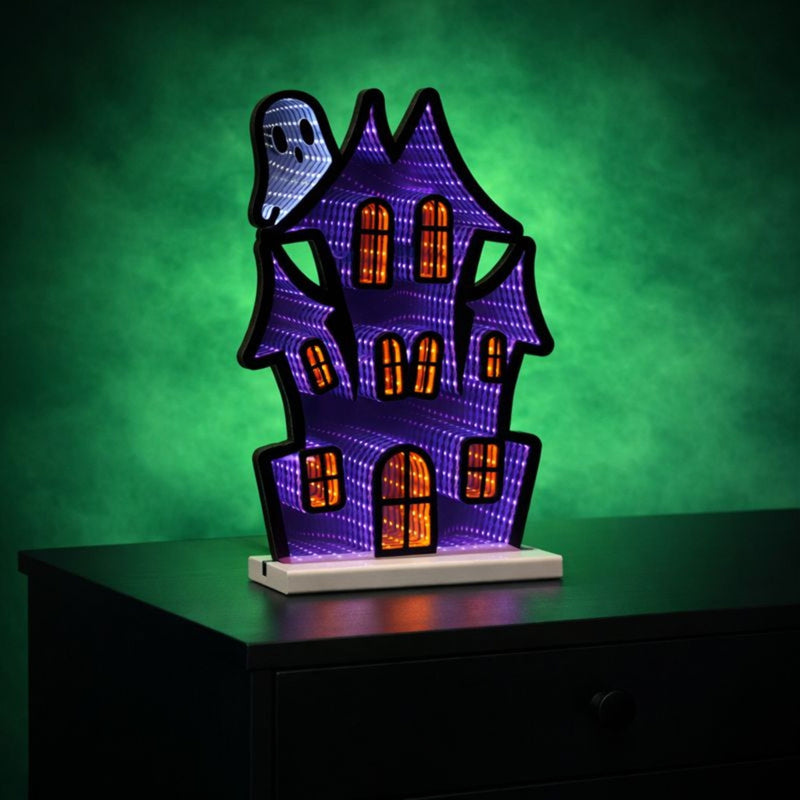 House Halloween Ghost Tabletop Sign With LED (633946) - Black / Orange / Purple