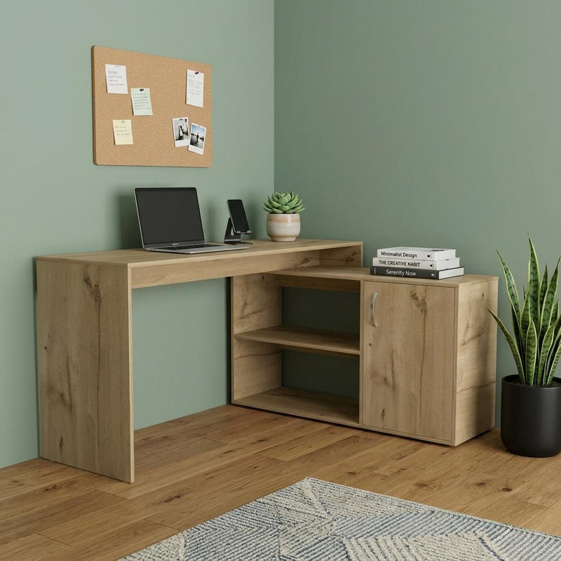L Shape Pedestal Computer Desk - Oak