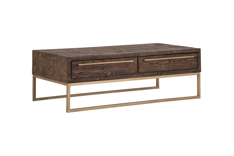 Metal Coffee Table With Drawer - Dark Brown And Gold