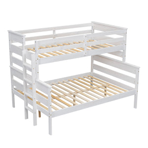 Wood Twin over Full Bunk Bed with Ladder, White