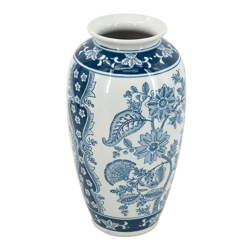 Floral Porcelain Urn Vase - Light Blue / White