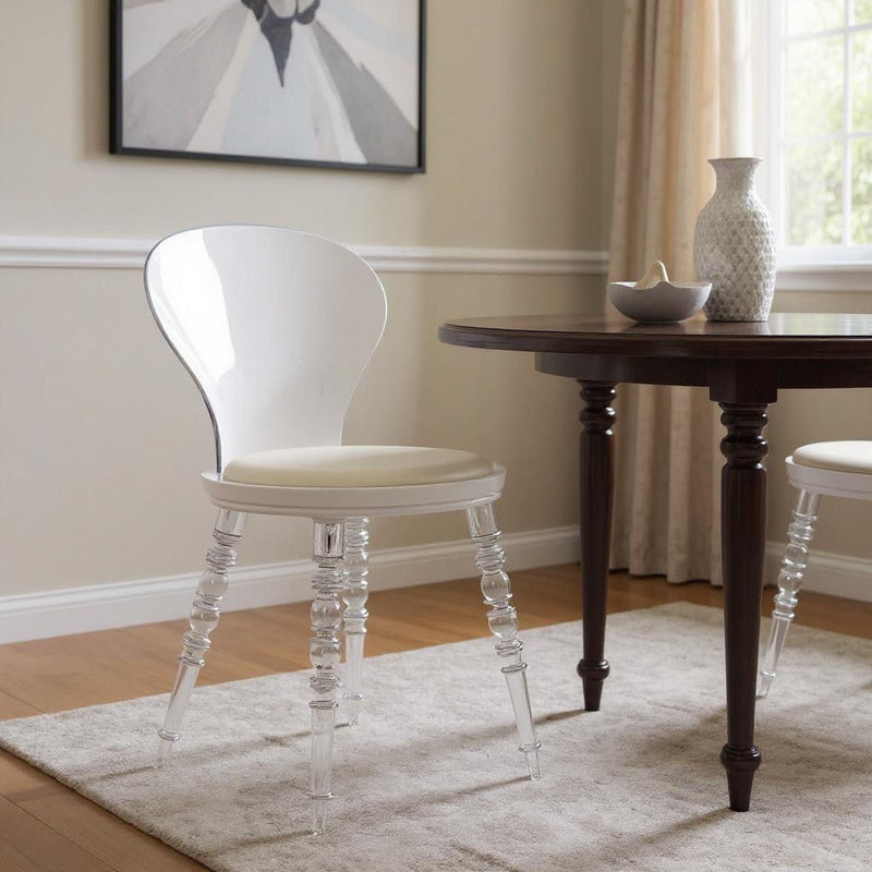 Upholstered Faux Leather Dining Side Chair - White / Clear