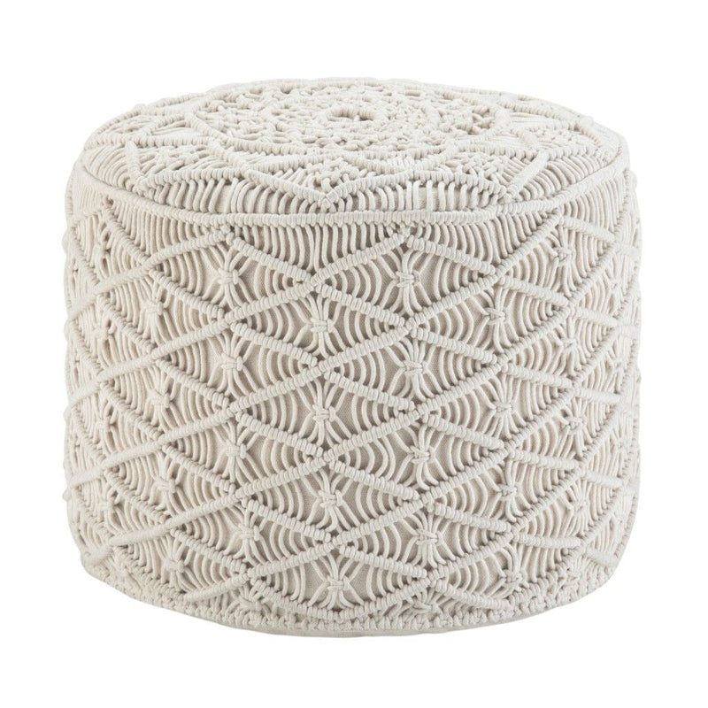Cotton Round Pouf Ottoman - Off White