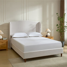 Load image into Gallery viewer, Hannah - Upholstered Wingback Bed Size / Tall Headboard Upholstered King Bed / Premium Textured Look / Minimalist Designs / No Box Spring Needed
