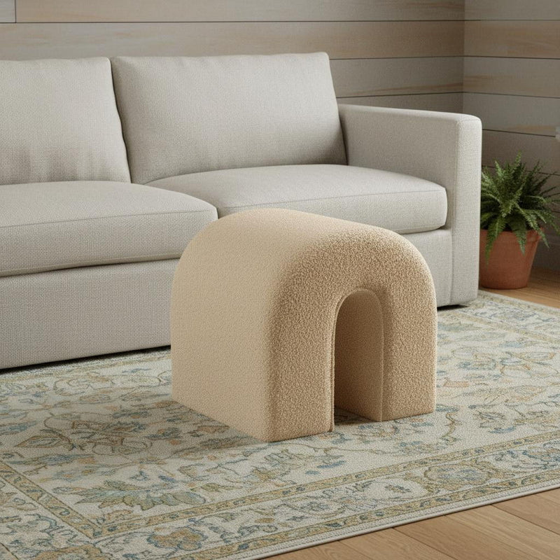 Boucle Oval Footstool Ottoman - Beige