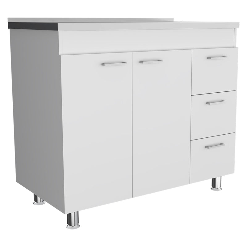 Wood Console Accent Cabinet With Two Doors Three Drawers - Silver / White