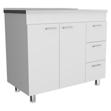 Load image into Gallery viewer, Wood Console Accent Cabinet With Two Doors Three Drawers - Silver / White
