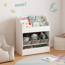 Load image into Gallery viewer, Bookshelf With Storage Bins And Drawer, Multi Functional Book Organizer For Toddlers - White
