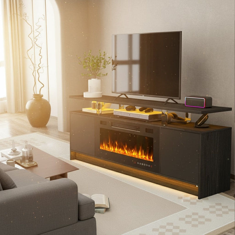 Wood Fireplace Entertainment Center With Fireplace (723794) - Black