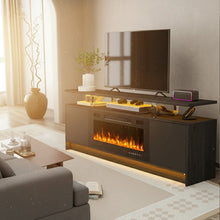 Load image into Gallery viewer, Wood Fireplace Entertainment Center With Fireplace (723794) - Black
